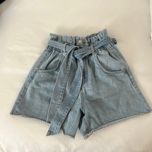 Zara High-rise Paper Bag Denim Shorts- Size 2